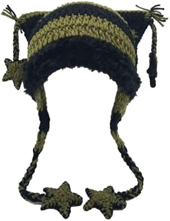 Beanies Cat Beanie Y2k Beanie Goth Knit Hat Grunge Crochet Hats for Women y2k Accessories Emo Beanie, Knitted Cat Beanie, Crochet Hats For Women, Grunge Crochet, Y2k Beanie, Grunge Winter, Y2k Hat, Crochet Green, Crochet Cat Hat