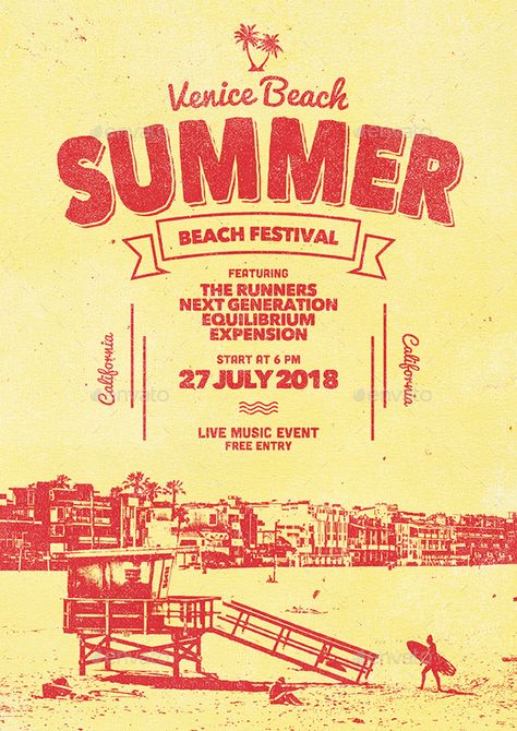 Surf Event Poster, Beach Music Festival Poster, Community Flyer Design, Summer Concert Poster, Beach Festival Poster, Summer Party Poster Design, Summer Event Poster, Festival Lineup Poster, Summer Festival Poster