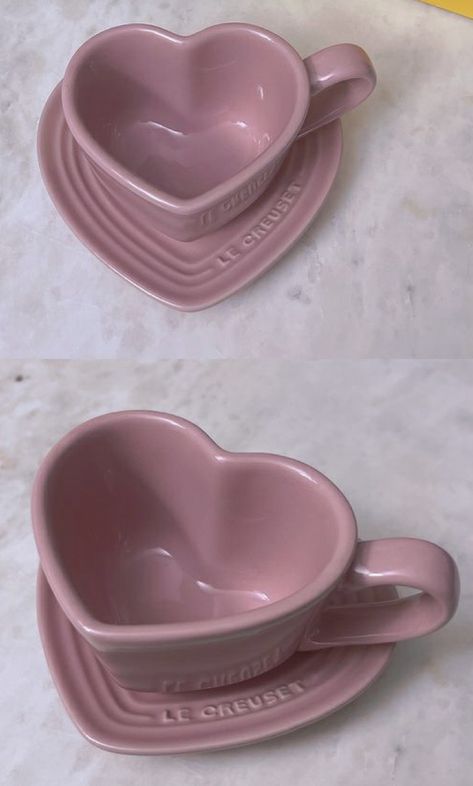 Ceramic Heart Mug, Cute Kitchen Wear, Cute Cooking Supplies, Heart Utensils, Cute Crockery, Valentines Day Home Decor, Pretty Mugs, Tanah Liat, Pink Chanel