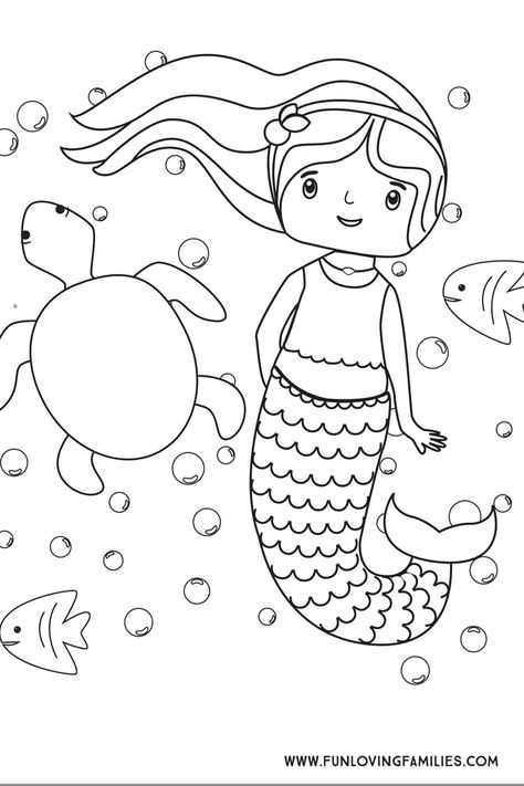 Download this simple mermaid coloring sheet for kids for a calm, indoor activity for kids this summer. #coloring #summer #mermaids Summer Coloring Sheets, Ocean Coloring Pages, Beach Coloring Pages, Mermaid Coloring Book, Summer Coloring Pages, Mermaid Pictures, Printables Free Kids, Mermaid Coloring Pages, Coloring Sheets For Kids