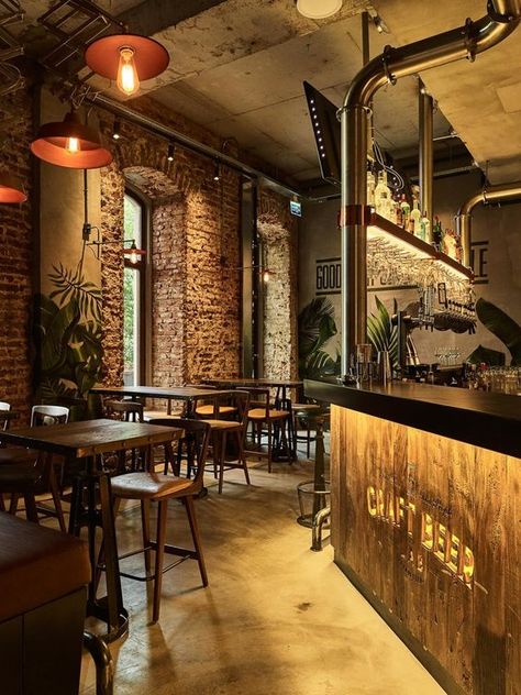 Tiki Restaurant Interior Design, Rustic Brewery Interior Design, Gastropub Interior Design, Rustic Pub Interior Design, Bar Interior Design Rustic, Taproom Interior Design, Rustic Bar Restaurant, Rustic Restaurant Interior Design Ideas, Restobar Interior Design