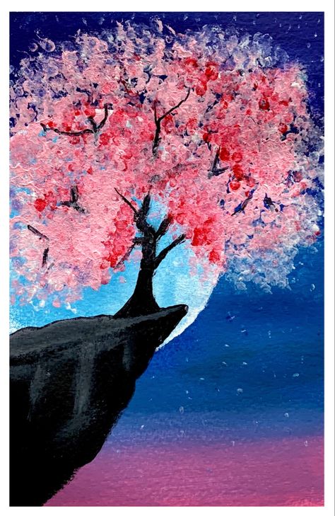 Nature, Tela, Cherry Blossom Landscape Painting, Sunset Tree Painting, Cherry Blossom Oil Pastel, Impressionism Art Easy, Daily Art Challenge, Cherry Blossom Painting Acrylic, Blossom Tree Painting