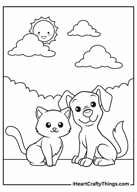 Dog and Cat Coloring Pages Dog And Cat Drawing, Draw Video, Cat Coloring Pages, Easy Draw, Puppy Coloring Pages, Cat Coloring, Love Coloring Pages, Summer Coloring Pages, Kitty Coloring