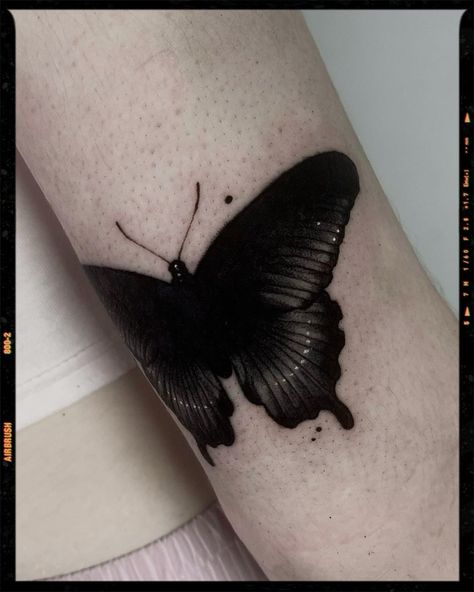 Butterfly Nature, Cover Butterfly Tattoo, Types Of Leaves Tattoo, Black Moth Tattoo Cover Up, Black Moth Tattoo Design, Small Black Cover Up Tattoo, Coverup Tattoo Before And After, Coverup Rib Tattoo, Dark Black Tattoos Coverup