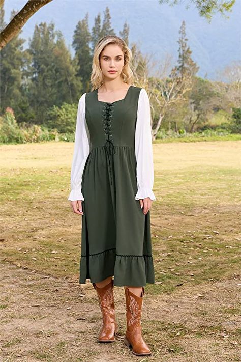 Amazon.com: Renaissance Peasant Dress for Women Midi Dress Long Sleeve Square Neck A Line Modest Dress Brown XL : Clothing, Shoes & Jewelry Pirate Dress, Interactive Stories, Modest Dress, Cottagecore Dress, Medieval Dress, Neckline Designs, Square Neck Dress, Ruffle Hem Dress, Peasant Dress