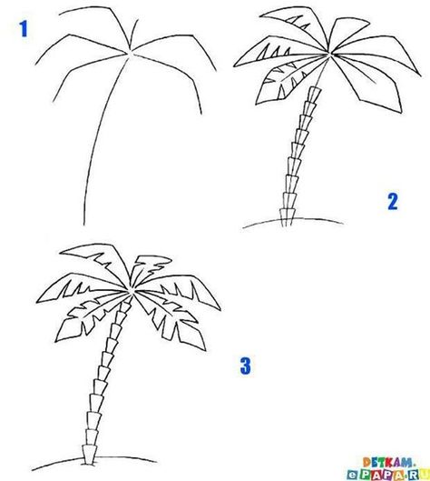 How To Draw A Tree (Step By Step Image Guides) Draw A Palm Tree, Ako Kresliť, Palm Tree Drawing, Tree Drawing, Art Drawings For Kids, Drawing Lessons, Step By Step Drawing, Doodle Drawings, Pencil Art