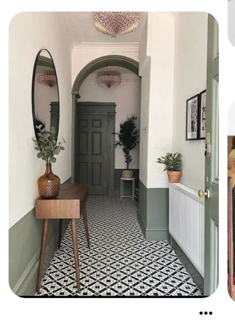 Victorian Hallway, Hallway Colours, Hallway Inspiration, Narrow Hallway Decorating, Hallway Designs, Hallway Design, Hallway Ideas Entrance, Black And White Tiles, Hall Decor