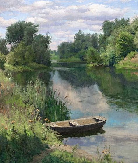 Pond Painting, Oil Painting Nature, River Painting, Lake Painting, Landscape Art Painting, Nature Art Painting, Dreamy Art, Pastel Art, Painting Art Projects