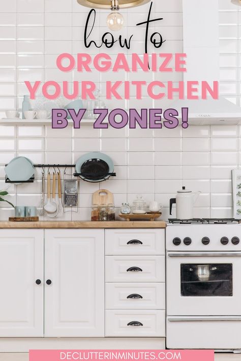 Want a more organized and efficient kitchen? Try kitchen zones! They're like designated areas for different tasks, making it easy to find what you need. Follow these simple tips to set up your kitchen zones and keep things tidy! How To Arrange Kitchen Cupboards, Kitchen Organization Zones, Kitchen Reorganization Ideas, How To Organize Kitchen Utensils, How To Organise A Kitchen, How To Set Up A Kitchen, How To Set Up Kitchen, Functional Kitchen Organization, Where To Put Things In Kitchen