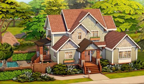 23 Eucalyptus Lane Sims 4, Growing Together Sims 4 House, Sims Suburban Home, Sims 4 Craftsman, Craftmans House, Suburban House Exterior, Sims4 Inspiration, Brindleton Bay, Macbook Aesthetic