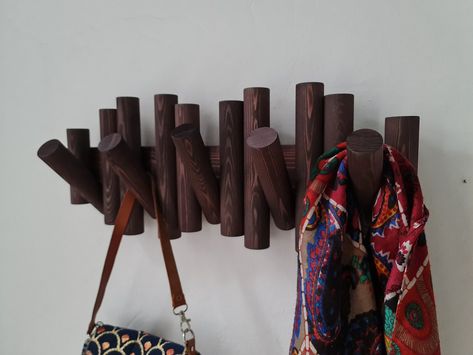 Coat Hanger Entryway, Wood Wall Hanging Art, Brown Entryway, Wooden Coat Hanger, Coat Hat Rack, Walnut Wood Color, Coat And Hat Rack, Entryway Modern, Wood Coat Rack