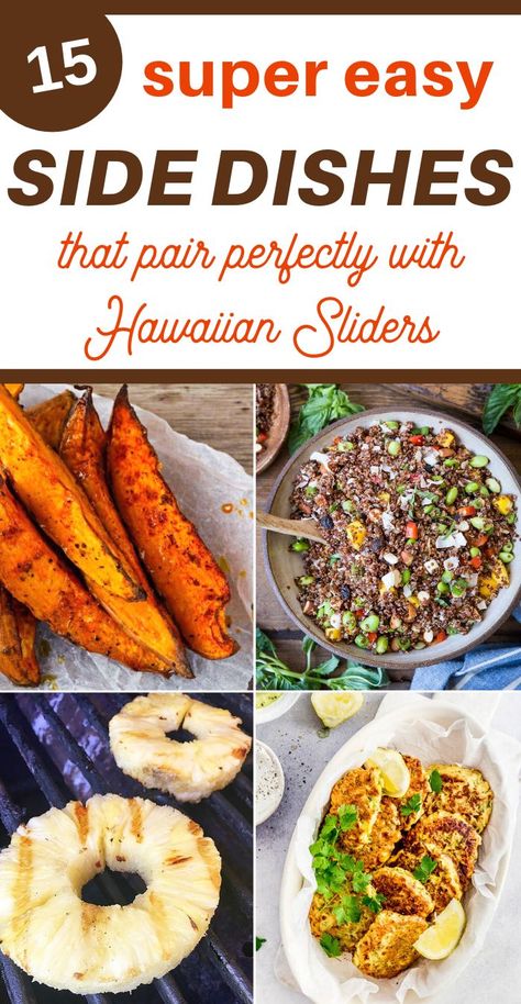 Looking for a crowd pleaser dish? These side dishes for Hawaiian Sliders are delectable. #sidedishes #familymeals #3boysandadog #easymeals Hawaiian Sides Easy, Slider Sides Parties, Hawaiian Vegetable Sides, Hawaiian Food Sides, Luau Party Food Side Dishes, Side Dishes For Hawaiian Chicken, Hawaiian Side Dishes Recipes, Sliders And Side Dishes, Polynesian Side Dishes