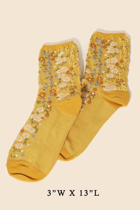 A classic stunning flashy trending must have sock features a gorgeous yellow multi flower pattern socks design. Perfect for casual events and daily wear. COTTON SPANDEX POLYESTER POLYURETHANE Aurora Concert, Hogwarts Oc, Flower Crew, Socks Design, Yellow Socks, Flower Socks, Fancy Clothes, Summer Sock, Unique Socks