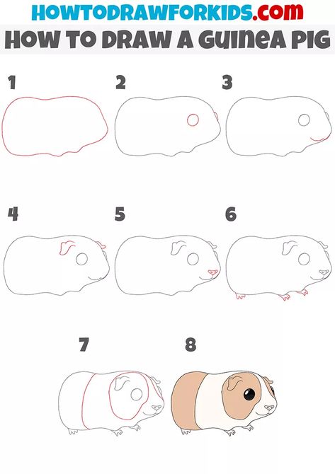 How to Draw a Guinea Pig - Easy Drawing Tutorial For Kids How To Draw A Guinea Pig Easy, How To Draw Guinea Pigs, Cartoon Guinea Pigs, Guinea Pig Crafts For Kids, Fat Guinea Pigs, Pig Face Drawing, Guinea Pig Drawing, Pig Drawing Easy, Pig Sketch