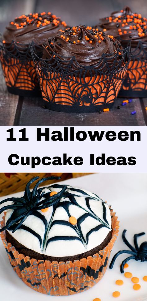 11 Halloween Cupcake Recipes. Halloween Recipes/ Halloween Desserts/ Spooky Desserts/ Halloween Treats Chocolate Icing For Cupcakes, Halloween Cupcake Recipes, Halloween Cupcakes Ideas, Halloween Food Mummy, Spooky Desserts, Easy Halloween Cupcakes, Halloween Cupcake Ideas, Easy Chocolate Cupcake Recipe, Desserts Halloween