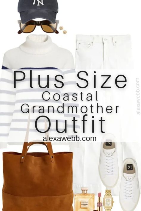 Grandma Aesthetic Outfit, Plus Size Leather Pants, Grandma Clothes, White Wide Leg Jeans, Body Positive Fashion, White Wide Leg Trousers, Striped Turtleneck Sweater, Capri Outfits, Coastal Fashion