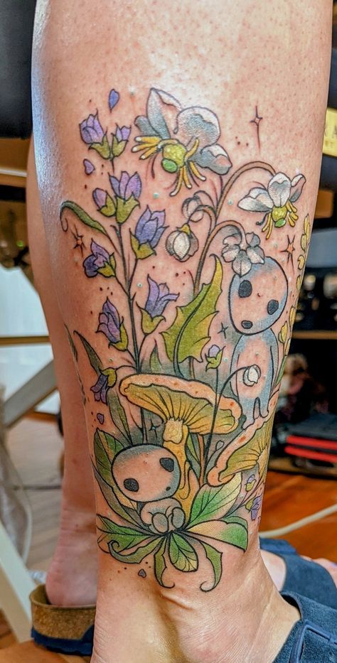 Animal And Plant Tattoo, Secret Life Of Arrietty Tattoo, Herbology Tattoo, The Forest Tattoo, Forest Spirit Tattoo, Kodama Tattoo, Jasmine Tattoo, Lilly Tattoo, Ghibli Tattoos