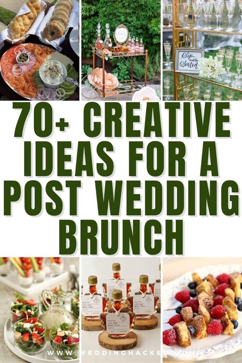 70+ Creative Ideas For A Post Wedding Brunch: Perfect For A Spring, Summer Or Fall Wedding! Brunch For Wedding Reception, Post Wedding Brunch Decorations, Wedding Brunch Reception Food, Elegant Brunch Menu Ideas, Wedding Reception Brunch Ideas, Day After Wedding Brunch Ideas, Post Wedding Brunch Ideas, Small Elegant Wedding Ideas, Brunch Reception Wedding