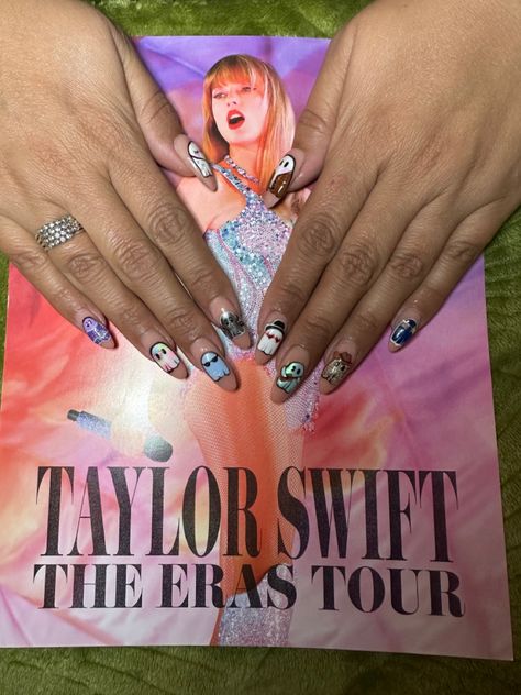 Taylor Swift Eras ghost nails by Nails by Reags Taylor Swift Ghost Nails, Taylor Swift Red Album Nails, Ttpd Nails Taylor Swift, Taylor Swift Themed Nails, Fearless Nails, Reputation Nails, Swift Nails, Taylor Nails, Taylor Swift Nails