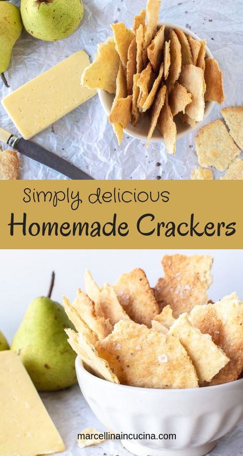 Easy Homemade Crackers, Savory Crackers, Homemade Crackers Recipe, Savoury Crackers, Resepi Biskut, Savoury Biscuits, Homemade Crackers, Pecorino Cheese, Cracker Recipes