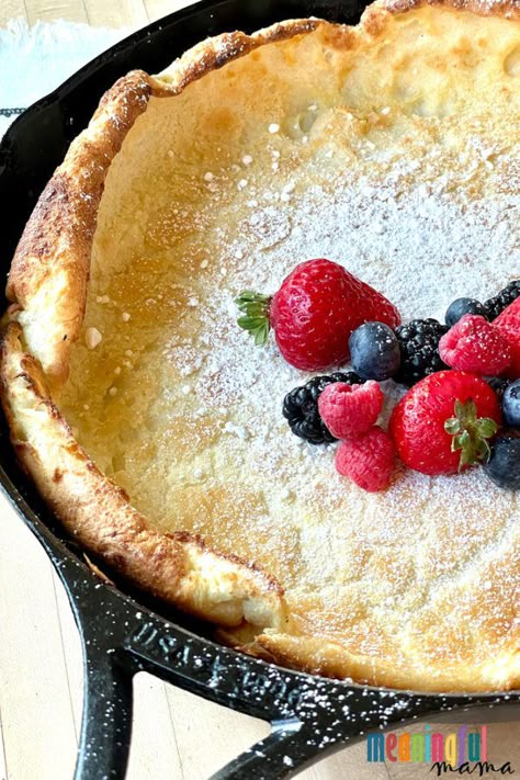 Durch Baby Pancakes, Dutch Baby Pancake Sourdough, Healthy Dutch Baby, Small Dutch Baby, Best Dutch Baby Recipe, Dutch Baby Recipe Cast Iron Skillet, Muffin Tin Dutch Babies, Blueberry Dutch Baby Recipe, Almond Flour Dutch Baby