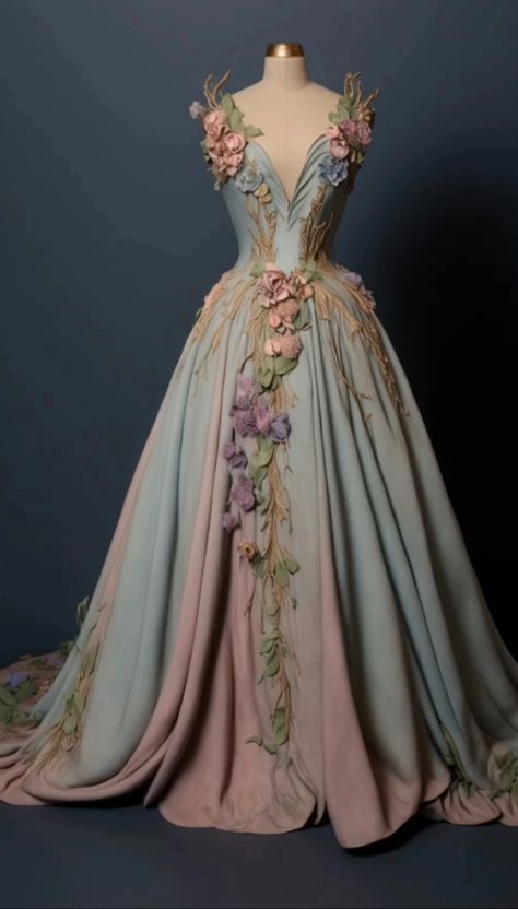 ACOTAR Spring Court inspired gown Acotar Spring Court Dresses, Acotar Ball Outfits, Spring Court Acotar Dress, Spring Ballgown, Spring Court Fashion, Fae Dress Gowns, Spring Court Dress, Feyre Dress, Fantasy Ball Gowns