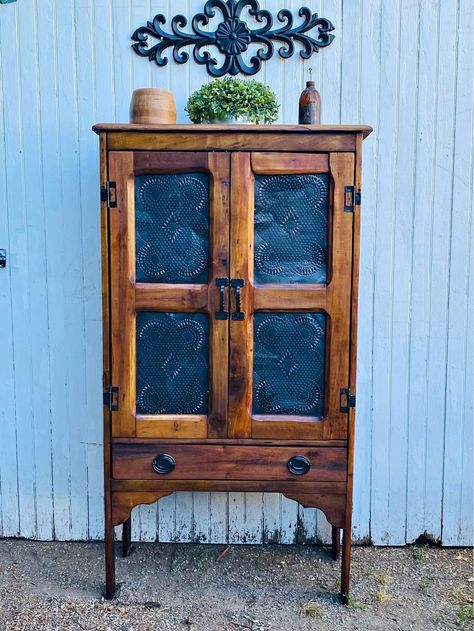 Restored Antique Pie Safe Pie Safe Cabinet, Antique Pie Safe, Craftsman Furniture, Pie Safe, Flipping Furniture, Old Antiques, The Deal, Furniture Projects, Furniture Ideas