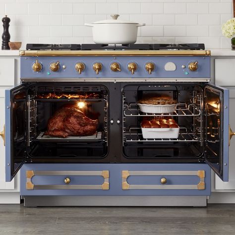 La Cornue CornuFé 110 Range | Williams Sonoma Le Cornue Range Kitchen, High End Kitchen Design Luxe, Vintage Kitchen Inspiration, La Cornue Kitchen Interior Design, Range And Hood, La Cornue Kitchen, La Cornue Stove, French Stove, Luxury Kitchen Appliances