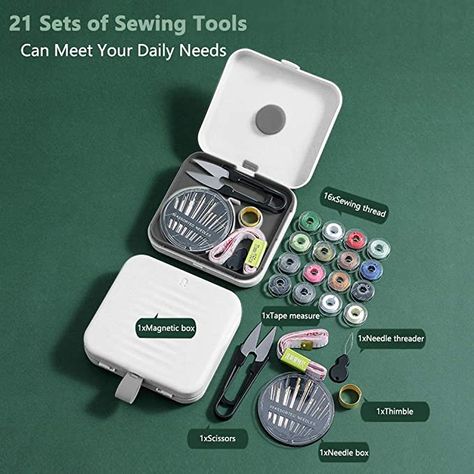 Sewing Kit Sewing Accessories Set with Magnetic Storage Box, Small DIY Hand Sewing Kit Sewing Kit Sewing Box Beginners Girls Adults Professional Mini Sewing Kit Accessories for Travel Household Emergency (White) : Amazon.de: Home & Kitchen Diy Travel Kits, Tailoring Accessories, Sewing Kits Diy, School Emergency Kit, Accessories Packaging, Mini Sewing Kit, Magnetic Storage, Color Kit, Travel Diy