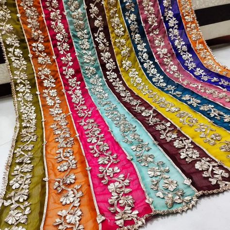 *Multi Gota Work DUPATTA* 🎊*LATEST Collection* 🎊 *FULL JALL GOTA Work Dupatta* 💫*Excellent Quality Fabric:-Soft Chiffon* *Full Size Dupatta #fyp #03483905974 #foryoupage #viral Gota Work, Couture Sewing, Soft Fabrics, Quality Fabric, Chiffon, Couture, Sewing, Flowers, Fabric