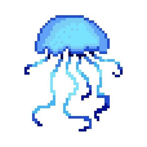 Blue Pixel Art Icon, Love Sunset, Images Hello Kitty, Ocean Tropical, Summer Island, Piskel Art, Fish Icon, Art Pixel, Blue Jellyfish