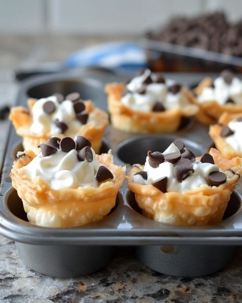 Mini Cannoli Cups Cannoli Cups, Mini Cannoli, Mini Cupcake Pan, Mini Cups, Wonton Cups, Dessert Platter, Cupcake Pans, Cupcake Tins, Grilled Cheese Recipes