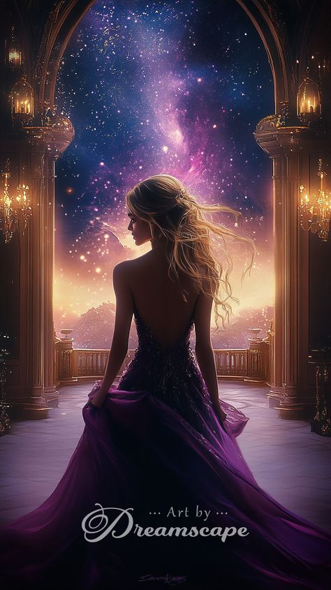 Step into the world of Velaris with this enchanting depiction of Feyre Archeron. Her flowing purple gown shimmers under the surreal starlit sky, embodying the magic and grace of the High Lady of the Night Court. Perfect for fans of Sarah J. Maas's A Court of Mist and Fury and those who adore breathtaking fantasy art