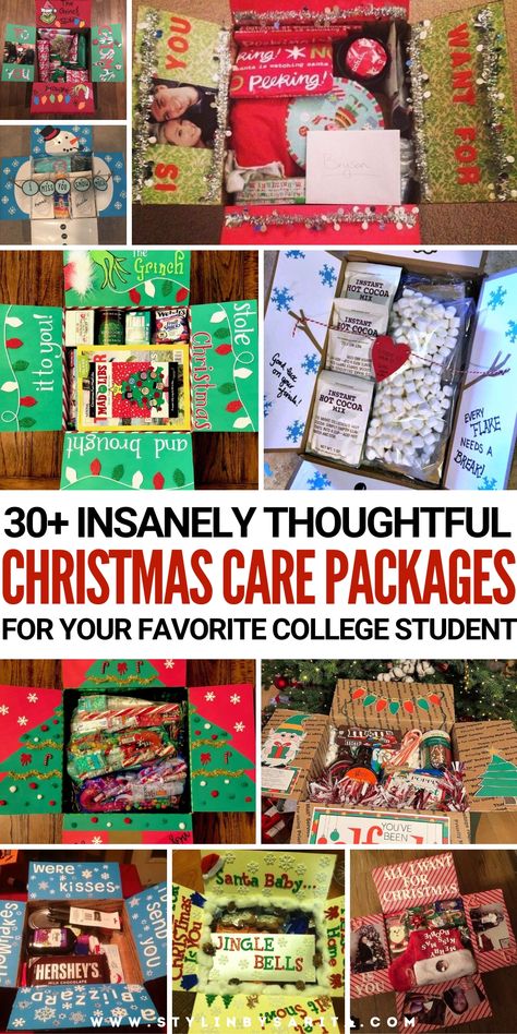 Christmas care package ideas Mail Carrier Christmas Gift, Snack Care Package Ideas For Boyfriend, Christmas Packages Ideas, Family Care Package Ideas, Deployment Christmas Care Packages, Holiday Care Package Ideas, College Kid Care Package Ideas, Christmas Care Package College, Christmas Care Package For Kids