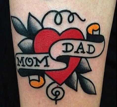 Tattoos That Represent Love for Parents - TattoosWin Traditional Heart Tattoos, Mom Heart Tattoo, Traditional Style Tattoo, Tattoo Old School, School Mom, 4 Tattoo, Geniale Tattoos, Tatuaje A Color