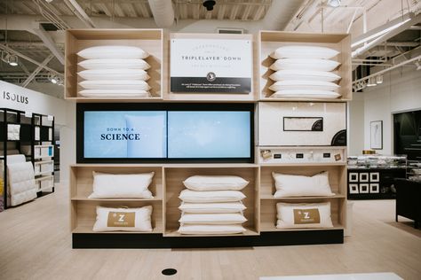 Mattress Store Showroom, Fabric Store Design, Ikea Inspiration, Soft Sheets, Sleep Products, Appartment Decor, Freedom Furniture, Retail Interior Design, Showroom Interior Design