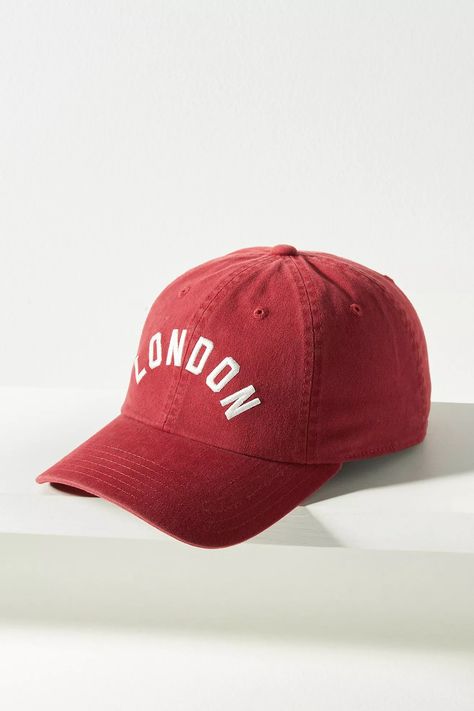 The Wanderlust London Baseball Cap | Anthropologie Funny Baseball Caps, Beachy Chic, Style Roots, Funny Baseball, Modern Moroccan, Red Fits, Embroidered Baseball, Merch Ideas, Sports Caps