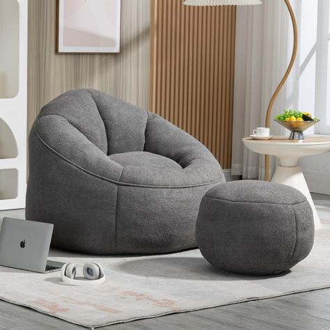 Bean Bag Chair with Ottoman, Comfy Bean Bag Sofa Chair, High Pressure Foam Lazy Sofa, Modern Accent BeanBag Chairs for Living Room, Bedroom, Grey Bean Bag Couch, Modern Sofa Living Room, Bean Bag Sofa, Comfy Couch, Lazy Sofa, Bean Bags, Bag Chair, Living Room Furniture Chairs, Accent Chairs For Living Room