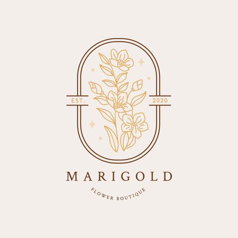 Marigold Logo Design, Marigold Logo, Branch Template, Graphic Designer Ideas, Photocard Design, Flower Shop Logo, Honey Logo, Boutique Branding, Rose Logo