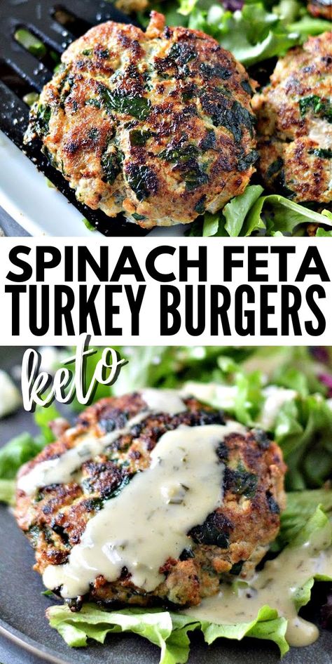 Essen, Spinach Feta Turkey Burgers, Turkey Feta Burgers, Turkey Burger Recipes Healthy, Keto Spinach, Healthy Turkey Recipes, Ground Turkey Recipes Healthy, Turkey Burger Recipes, Spinach Feta