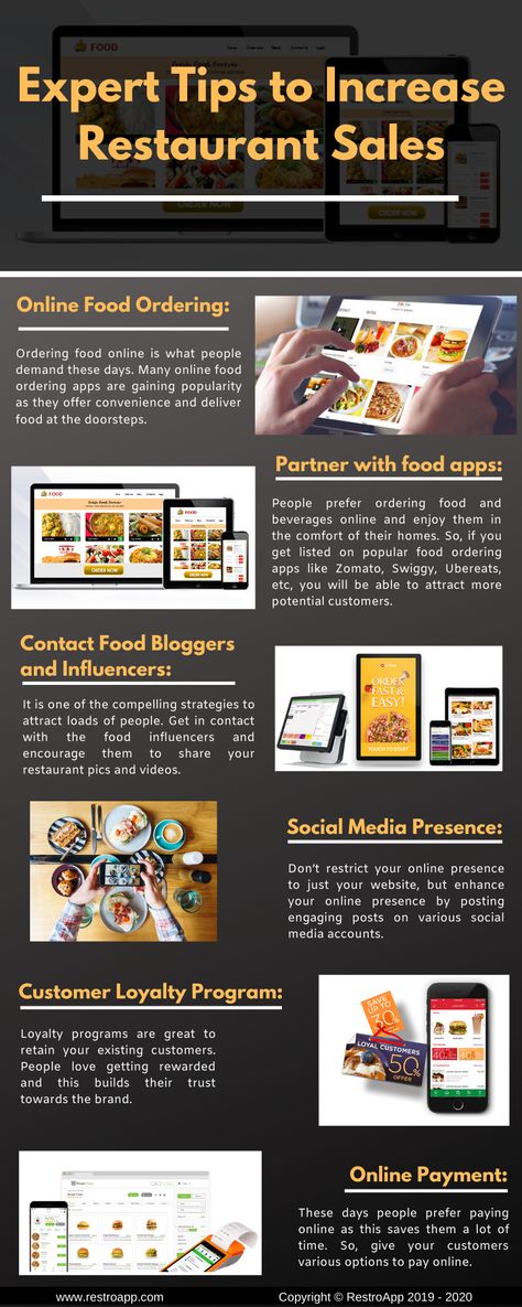 Are you facing trouble to market your restaurant business?  Check this infographic and follow these expert tips that will help to boost your restaurant sales.  #sales #restaurant #business #marketing #tips #DIY #RestroApp Restaurant Sales Ideas, Food Business Marketing Ideas, Starting A Restaurant Business, How To Run A Restaurant Business, How To Start A Restaurant, Restaurant Marketing Strategy, Running A Restaurant Business Tips, Running A Restaurant, Qsr Restaurant Design