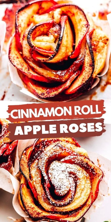 Cinnamon Roll Apple Roses with super apple roses recipe with delicious buttery cinnamon roll flavor. Apple Pie In A Apple, Apple Cream Cheese Rose Tarts, Cinnamon Roll Apple Roses, Apple Cinnamon Triangles, Mini Apple Cinnamon Rolls, Apple Flowers Dessert, Puff Pastry Recipes Cinnamon Rolls, Edible Apple Flowers, Cinnamon Roll Roses