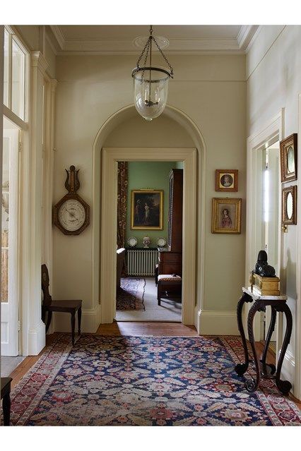 Hallway Door - Classical proportions and traditional furnishings combine making  this Cornish family home the ideal acquisition - real homes on HOUSE by House & Garden. French Country Entrance Hall, Federal Style Interior Design, Classic Hallway Design, Georgian Entrance Hall, English Georgian Interiors, Georgian Entryway, Georgian Foyer, Georgian Lighting, Georgian Hallway