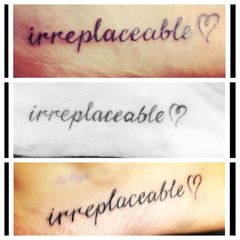 My Tattoo, My Best-friend's & My Younger Sisters Tattoo :) The Bond We Share & The Lives We Lead are Unlike ALL Others, Truly Irreplaceable <3 Irreplaceable Tattoo, Sister Symbol, Sister Symbols, Sister Tats, Tattoo Sister, Font Idea, Sister Tat, Cousin Tattoos, Sisters Tattoo