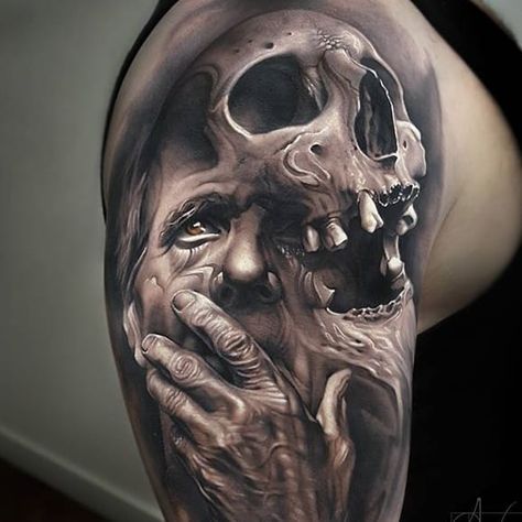 Arlo Tattoo, Arlo Dicristina, Unbelievable Tattoos, Skulls Tattoo, Horror Tattoos, Zombie Tattoos, Skull Sleeve Tattoos, Skull Sleeve, Evil Tattoos