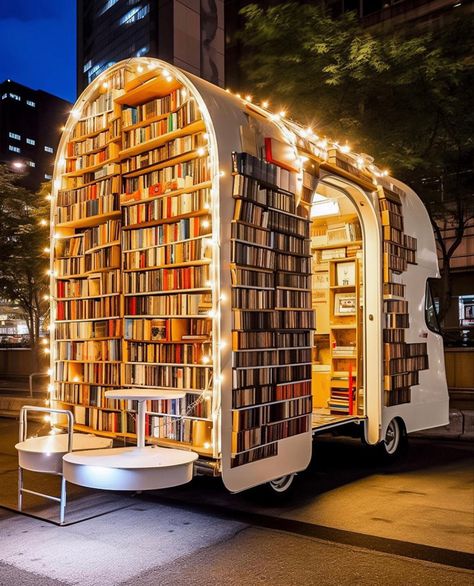 Bookmobile Interior, Bookstore Trailer, Caravan Bookstore, School Bus Bookstore, Mobile Library, Literary Candles, Library Bookcase, Dream Library, Book Cafe