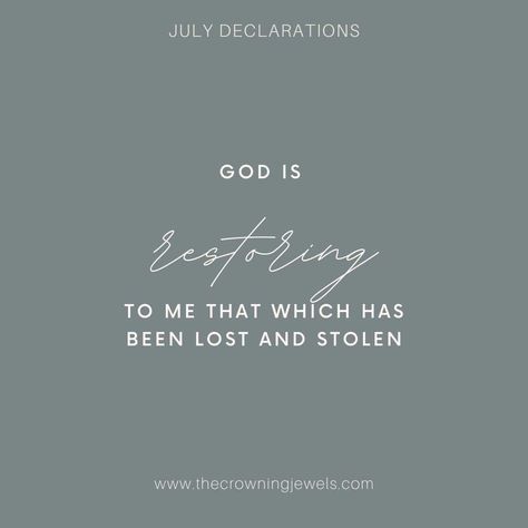 Declare this over yourself: "God is restoring to me that which has been lost and stolen." The enemy may come to steal but God brings life and life abundant. Watch for lost things to be found!! God Will Replace What You Have Lost, Restoration Quotes God, God Will Restore What Was Lost, God Restores Quotes, When Oceans Rise, God Is With Me, Lost Things, Bible Quotes Images, Quotes Scriptures