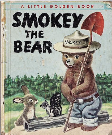 When I was little I wrote Smokey a letter, and got a response with a Junior Ranger's card and a thank you for helping to take care of the earth.  I was over the moon.  I still have my original copy of this book. Smokey The Bear, Old Children's Books, Richard Scarry, Smokey The Bears, Childhood Books, Golden Book, Little Golden Books, Vintage Children's Books, Back To Nature