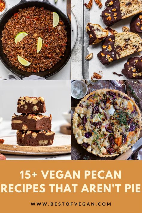 Have you ever tried a vegan pecan recipe that wasn't pie? You'll want to now. We have everything from butter and fudge to taco meat. Go nuts! #bestofvegan #nationalpecanday#veganpecanrecipe Chocolate Spice Cake, Pecan Recipe, Pear Upside Down Cake, Vegan Sweet Potato Casserole, Homemade Nut Butter, Vegan Cream Cheese Frosting, Vegan Pecan, Caramel Pears, Pecan Tarts