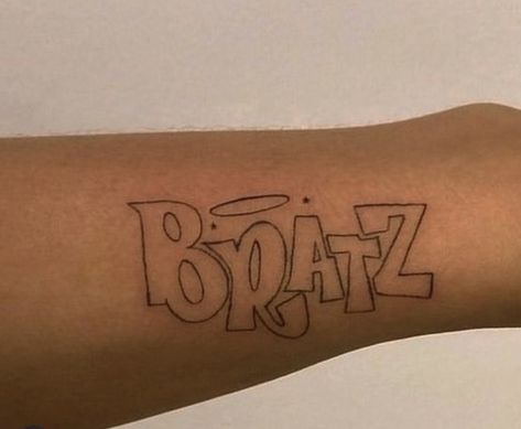 Bratz Tattoo Design Logo, Bratz Logo Tattoo, Brat Tattoos For Women, Bratz Doll Tattoo Ideas, Bratz Doll Tattoo, Brat Tattoo, Brats Tattoo, Bratz Tattoo, Lil Tattoos